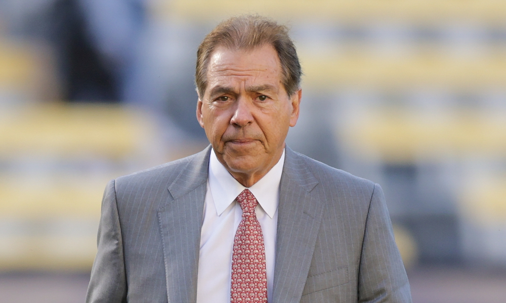 Alabama head coach Nick Saban walks on the field at Tiger Stadium in pregame before 2022 matchup against LSU